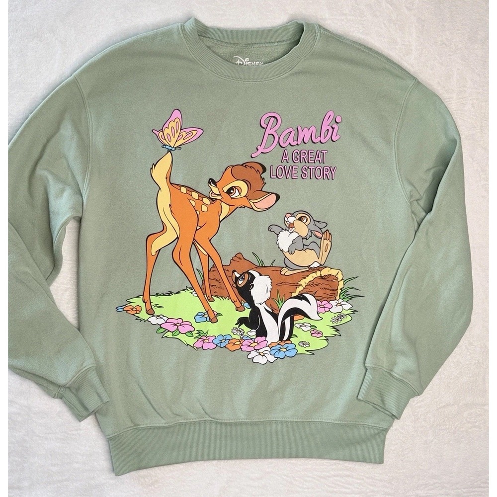 Disney Bambi Double Sided Graphic Sage Green Crewneck Sweatshirt M Fairycore